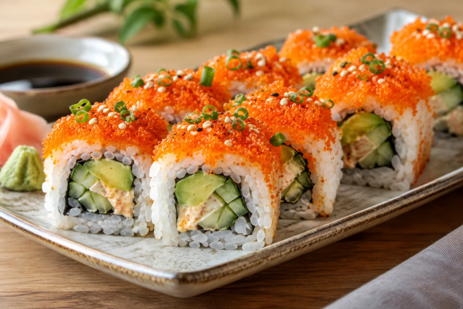 Spicy Orange Tobiko Sushi Rolls