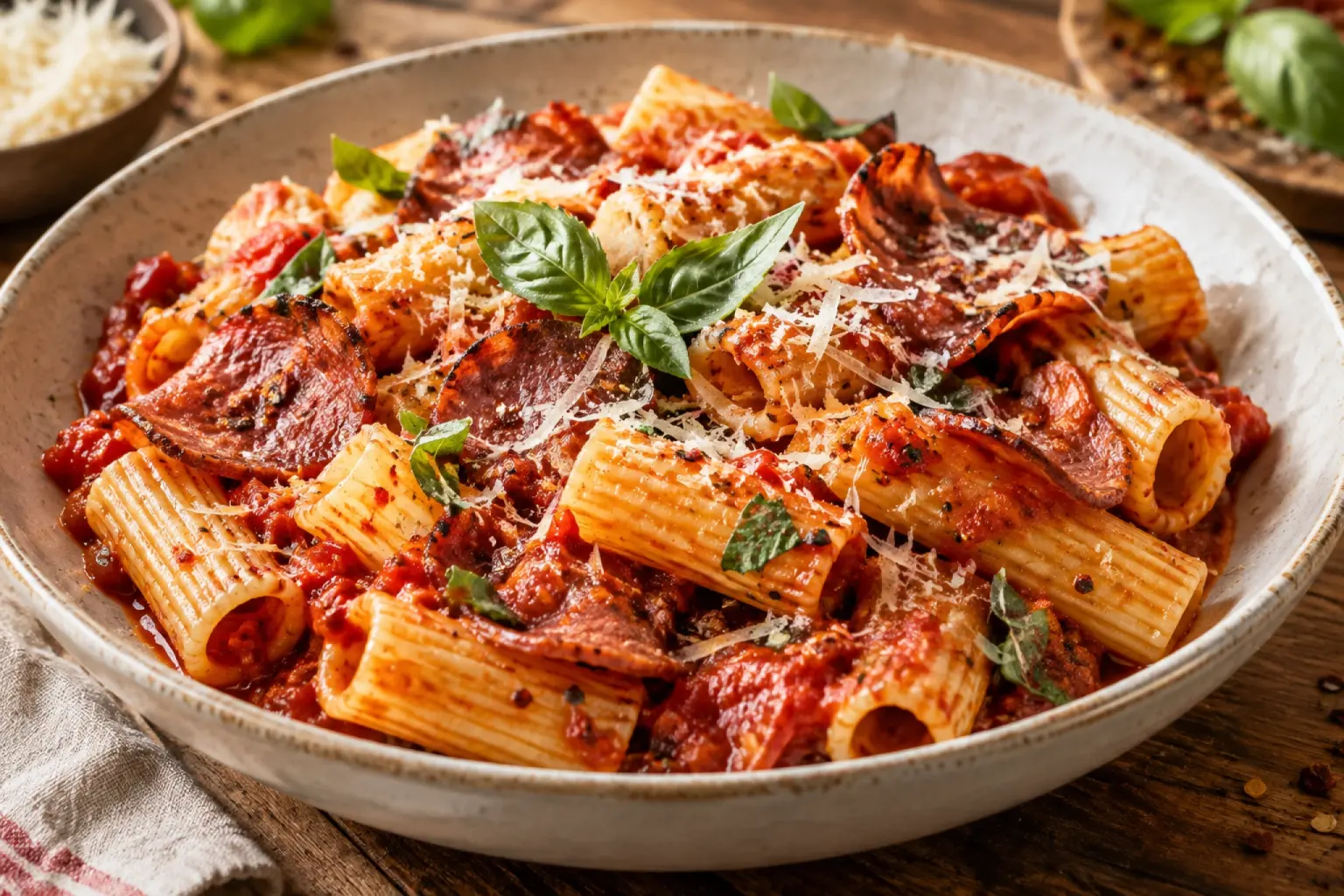 Spicy Salami Pasta Arrabbiata