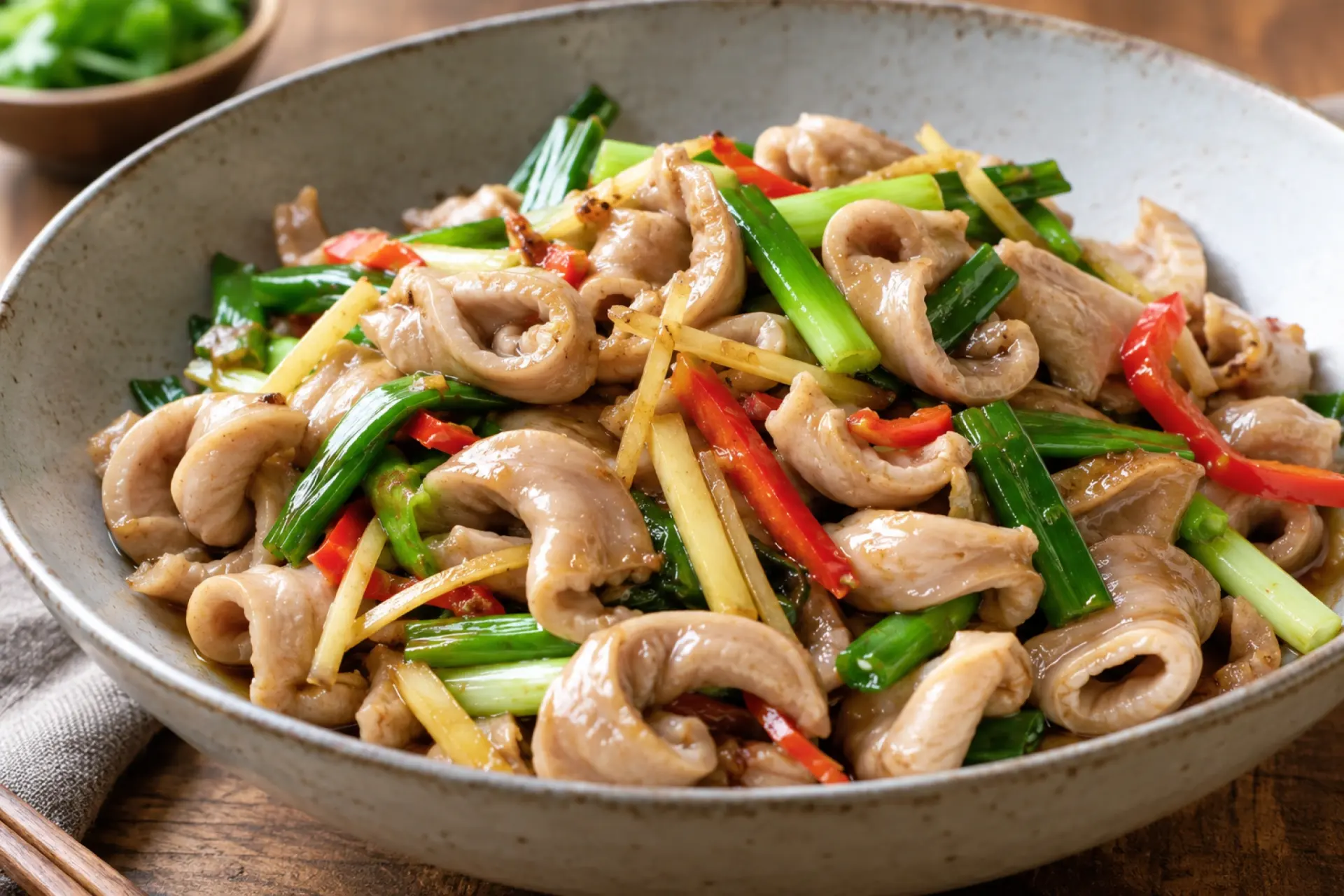 Stir-Fried Pork Uterus with Ginger and Scallions